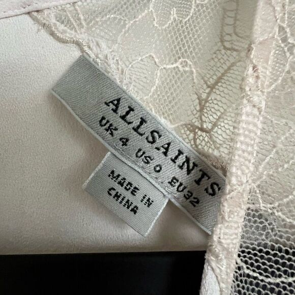 AllSaints Womens Dress US 0 Beige Pink Mesh Lace Sleeveless V-Neck Zip Closure - Picture 6 of 9